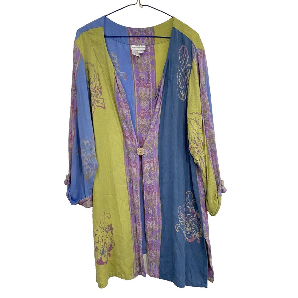 Soft Surroundings Sz 2XL Whimsical Tunic Cardigan Single Button Lagenlook Batik